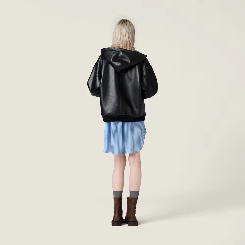 Miu**25fw black genuine leather jacket unisex