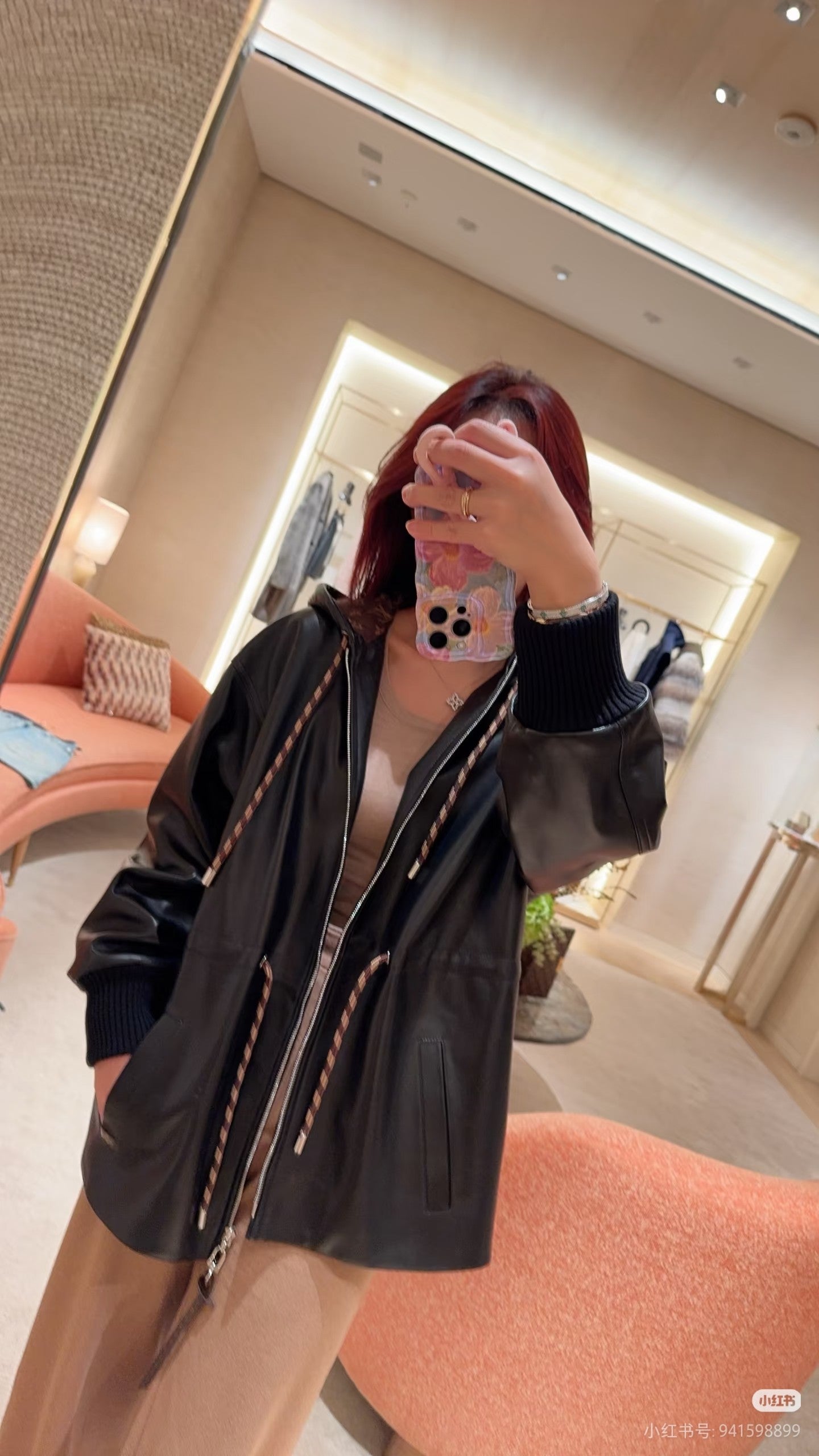 Lou**25fw black hooded genuine leather jacket