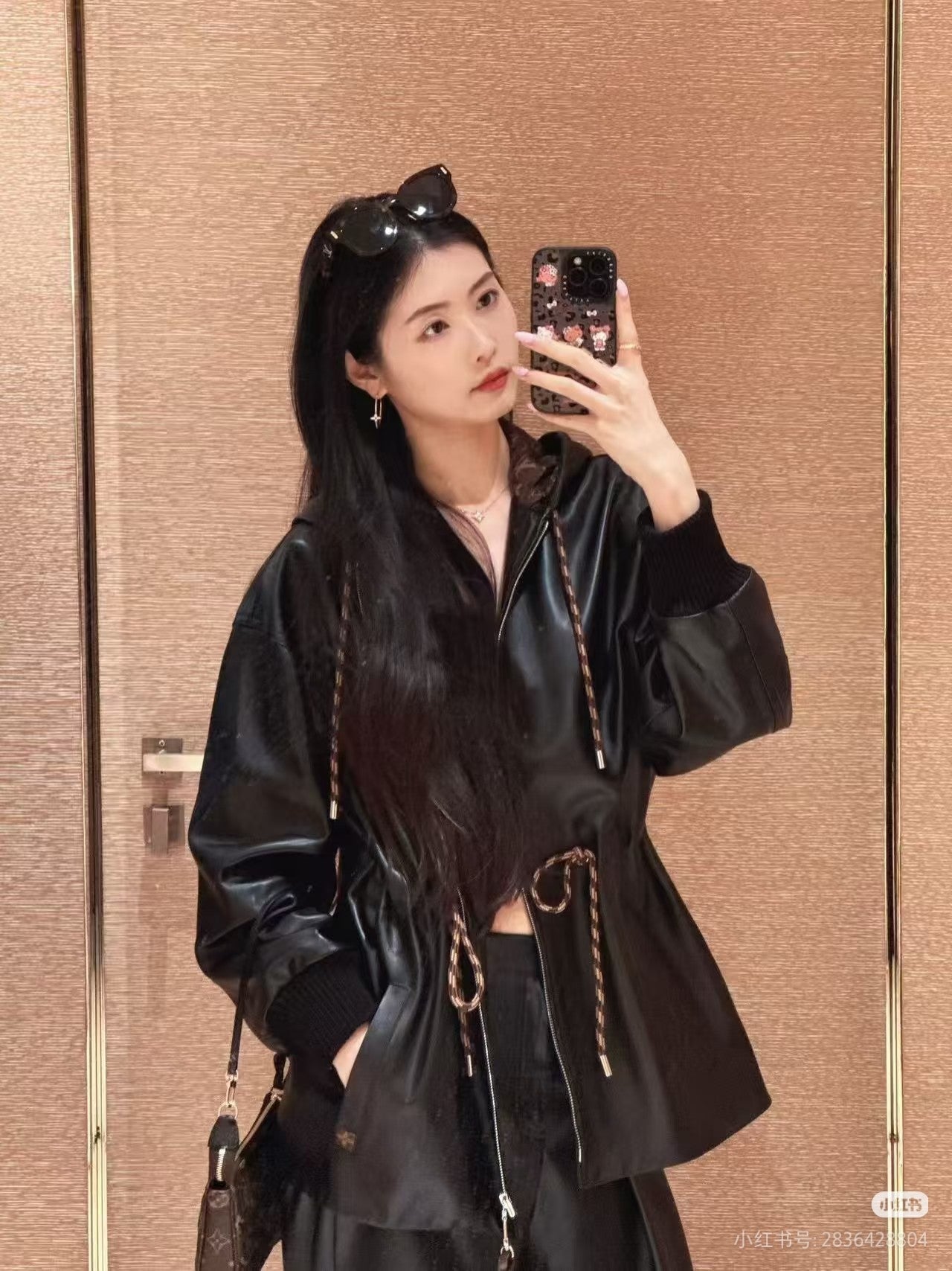 Lou**25fw black hooded genuine leather jacket