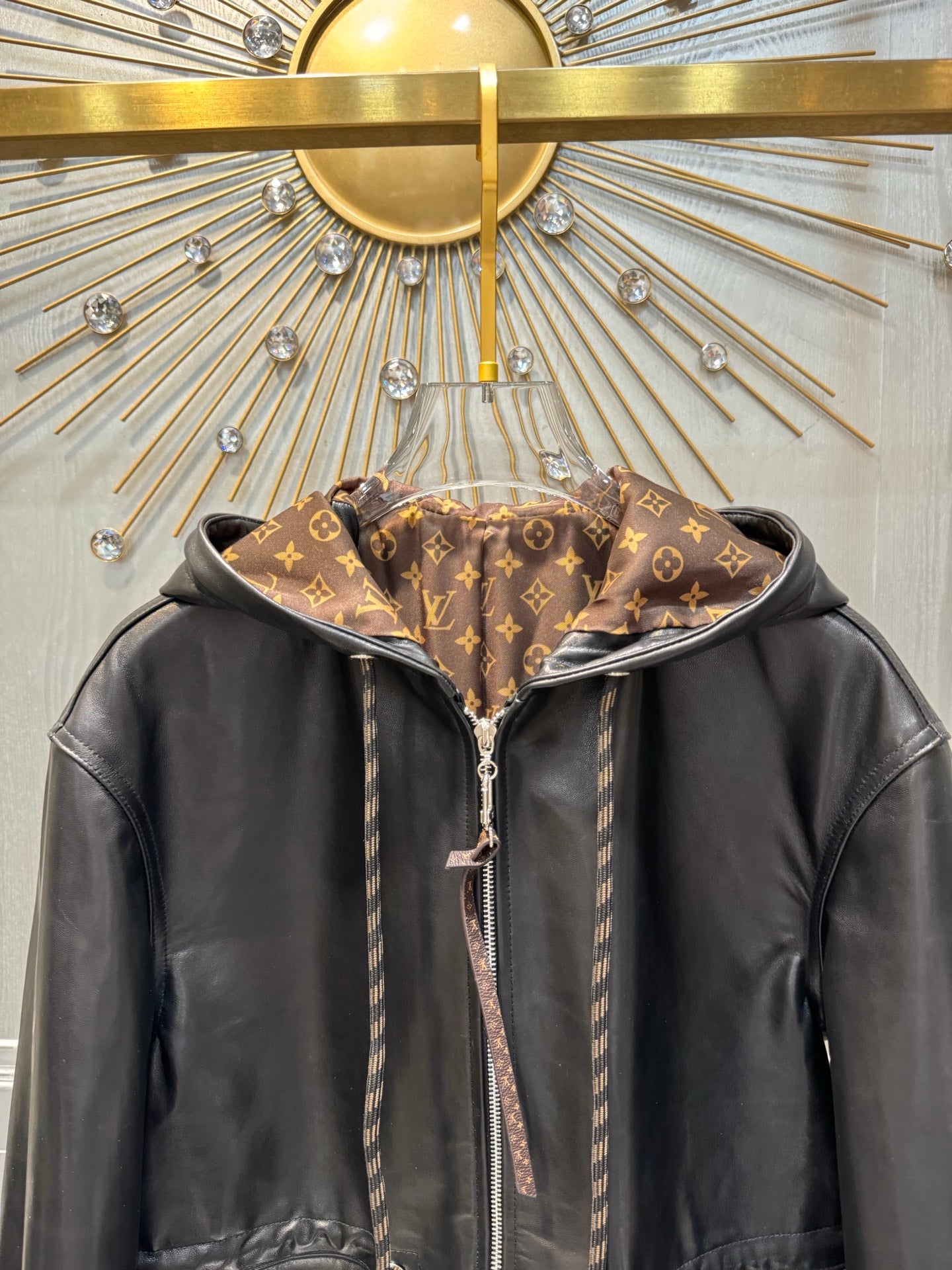 Lou**25fw black hooded genuine leather jacket