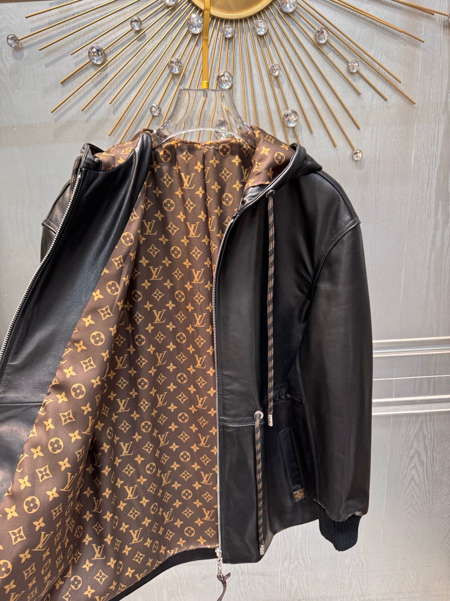 Lou**25fw black hooded genuine leather jacket