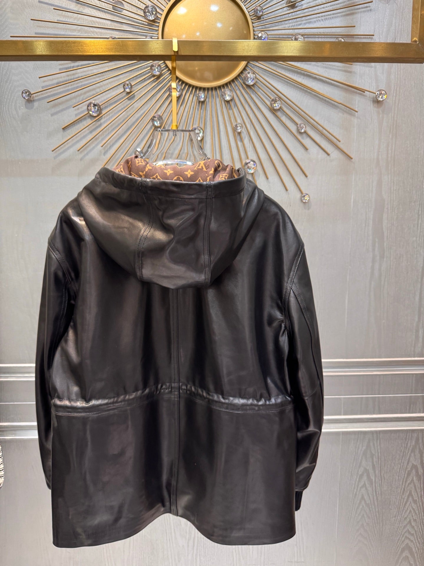 Lou**25fw black hooded genuine leather jacket