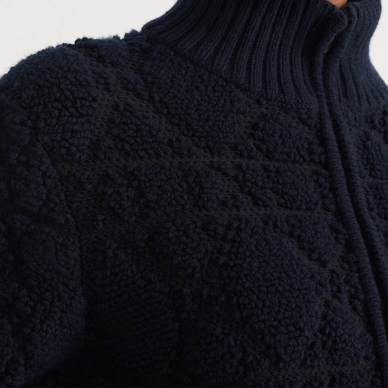 Cd**25fw new dark blue cannage knit zip-up jacket