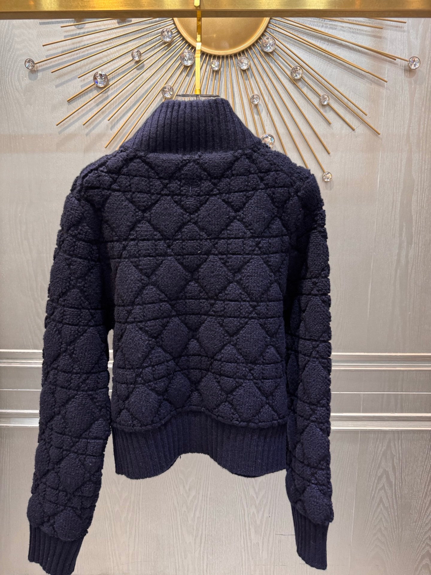 Cd**25fw new dark blue cannage knit zip-up jacket