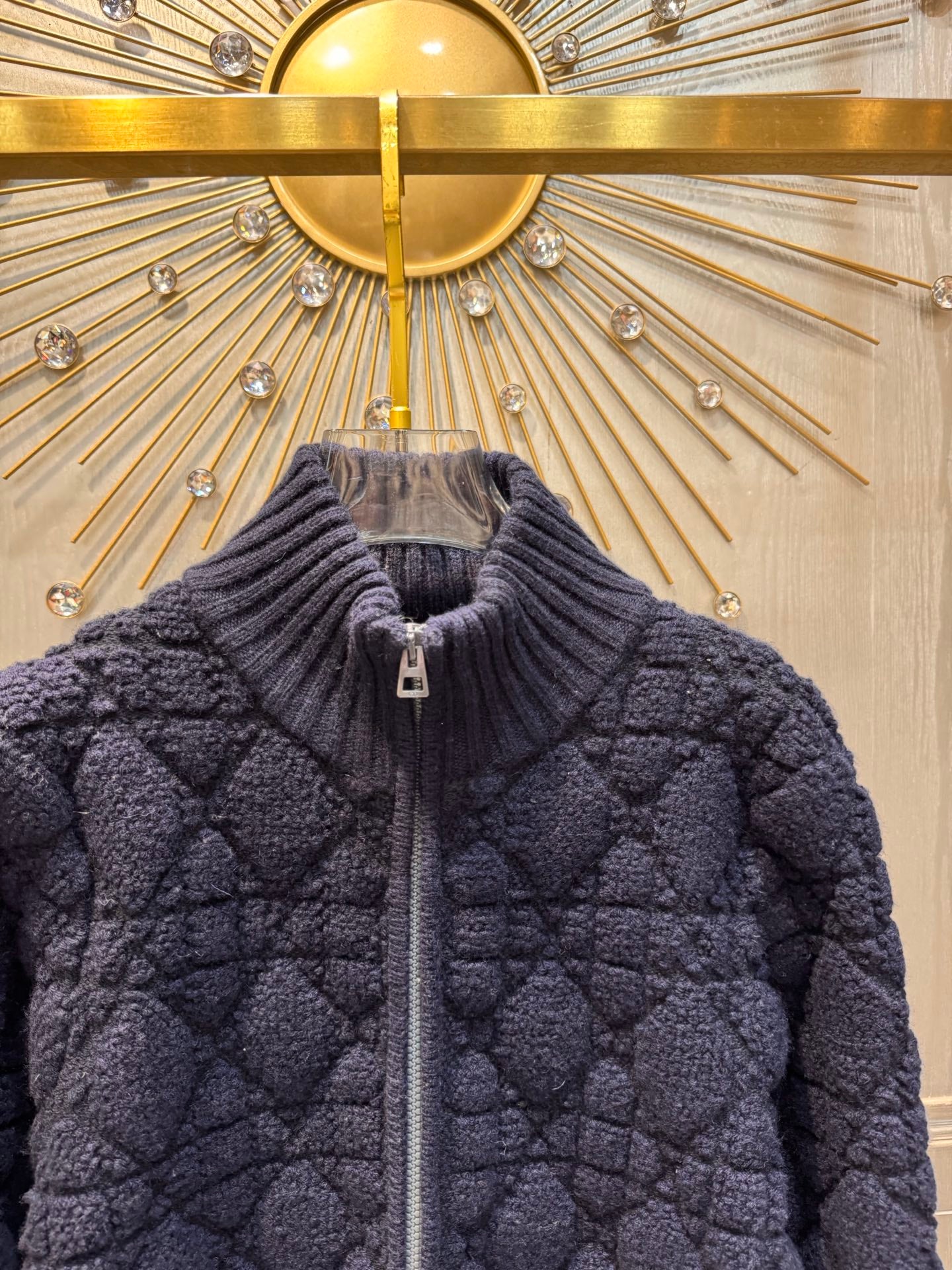 Cd**25fw new dark blue cannage knit zip-up jacket