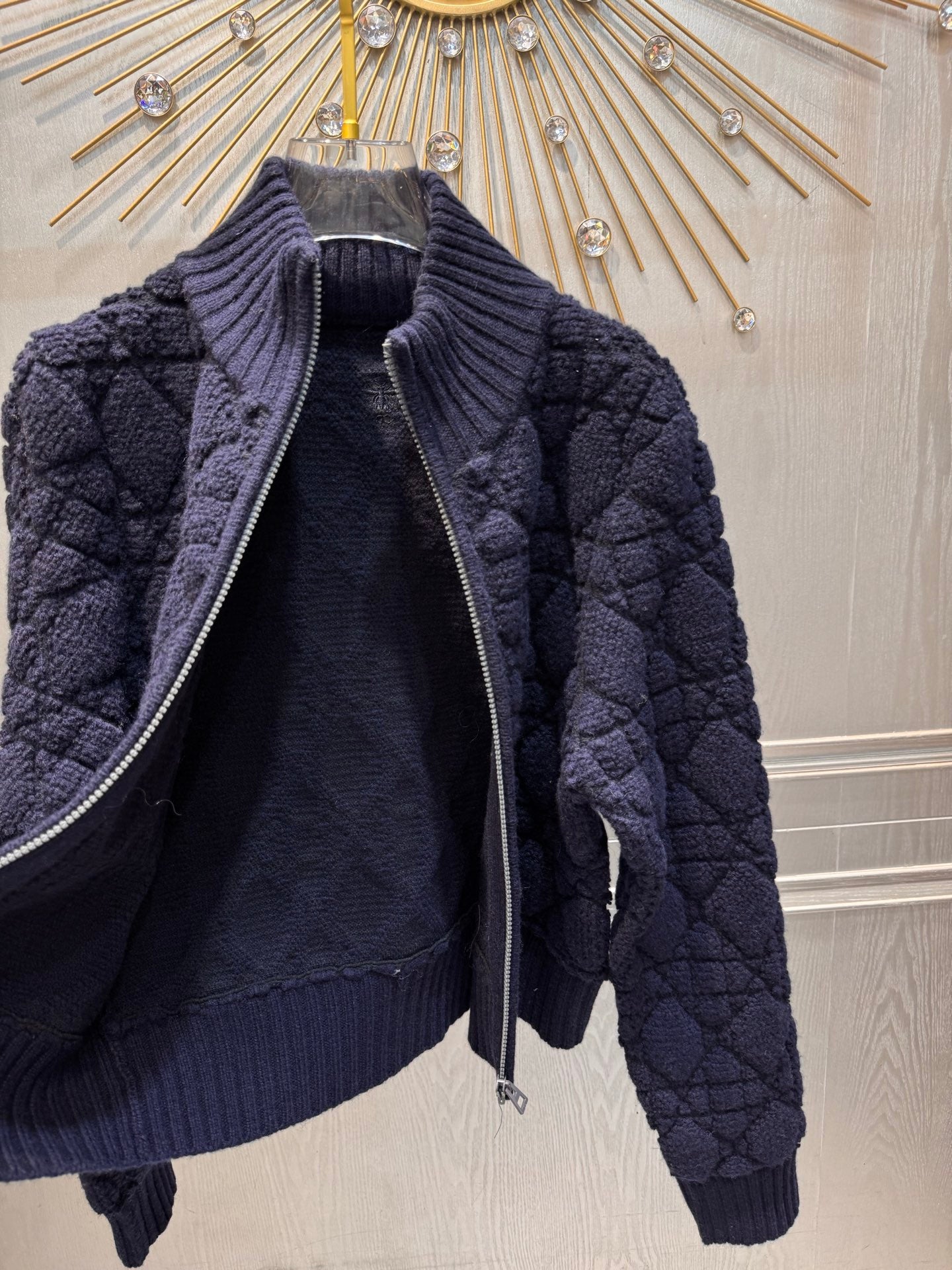 Cd**25fw new dark blue cannage knit zip-up jacket