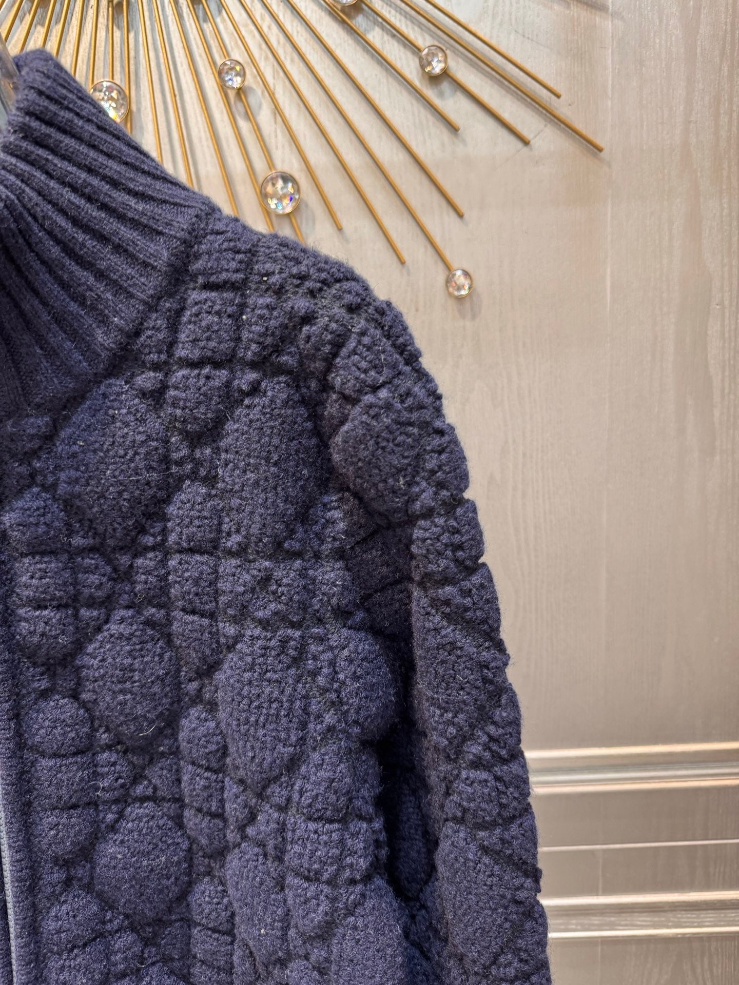 Cd**25fw new dark blue cannage knit zip-up jacket