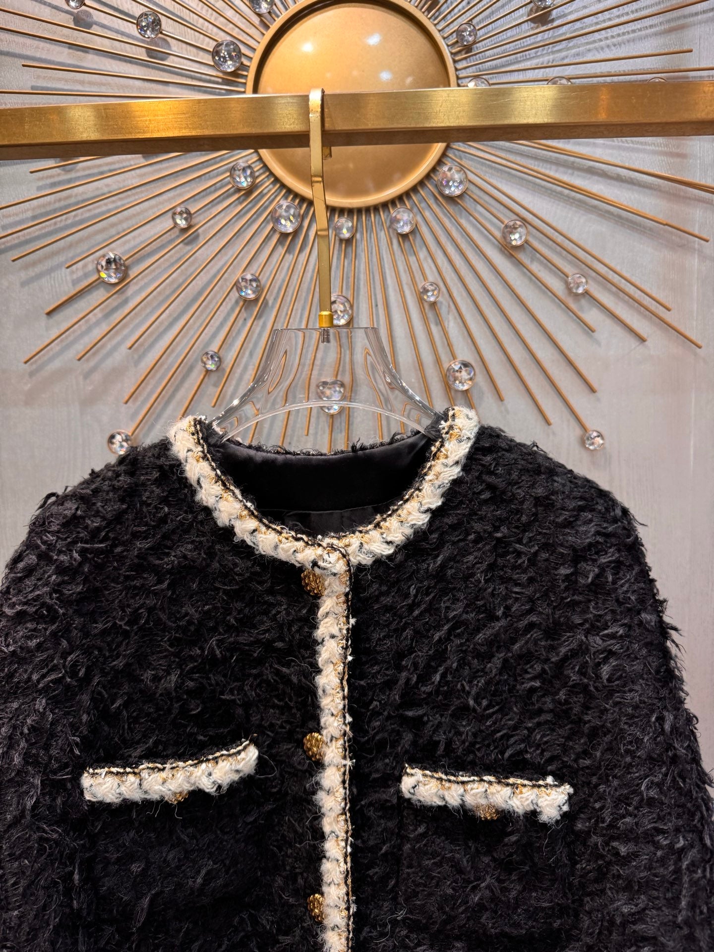 Cha**25fw black tweed cape coat