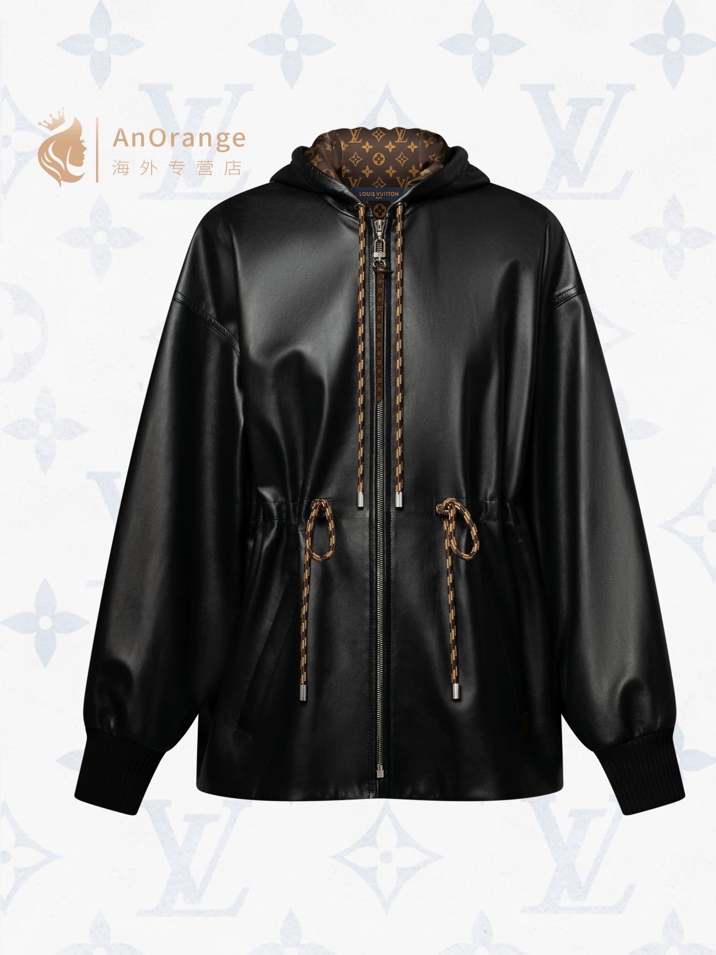 Lou**25fw black hooded genuine leather jacket