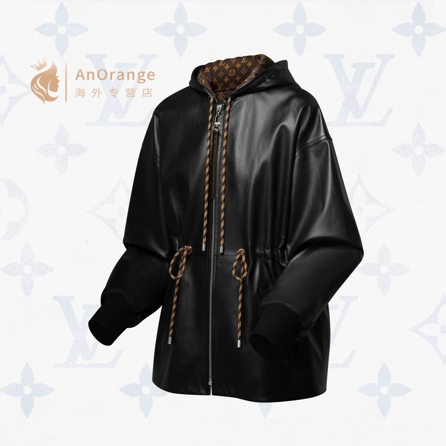 Lou**25fw black hooded genuine leather jacket