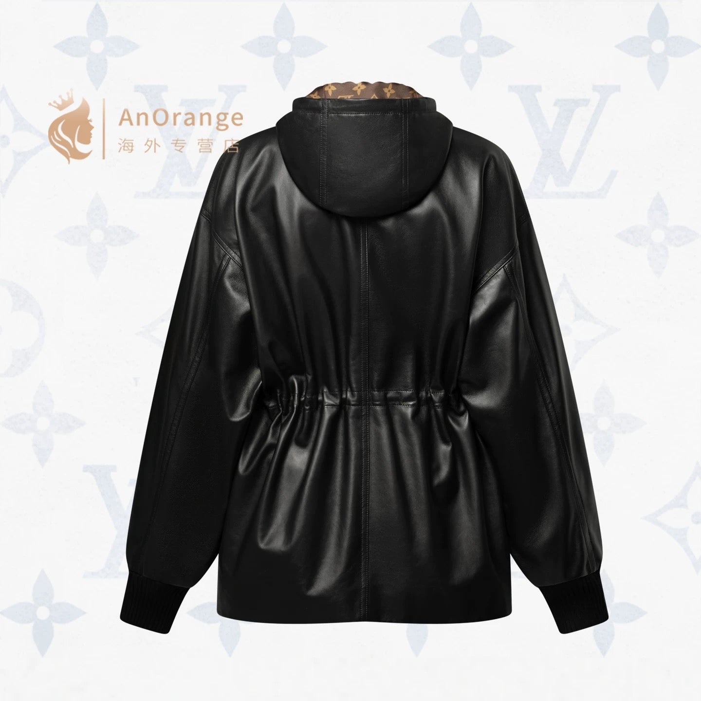 Lou**25fw black hooded genuine leather jacket