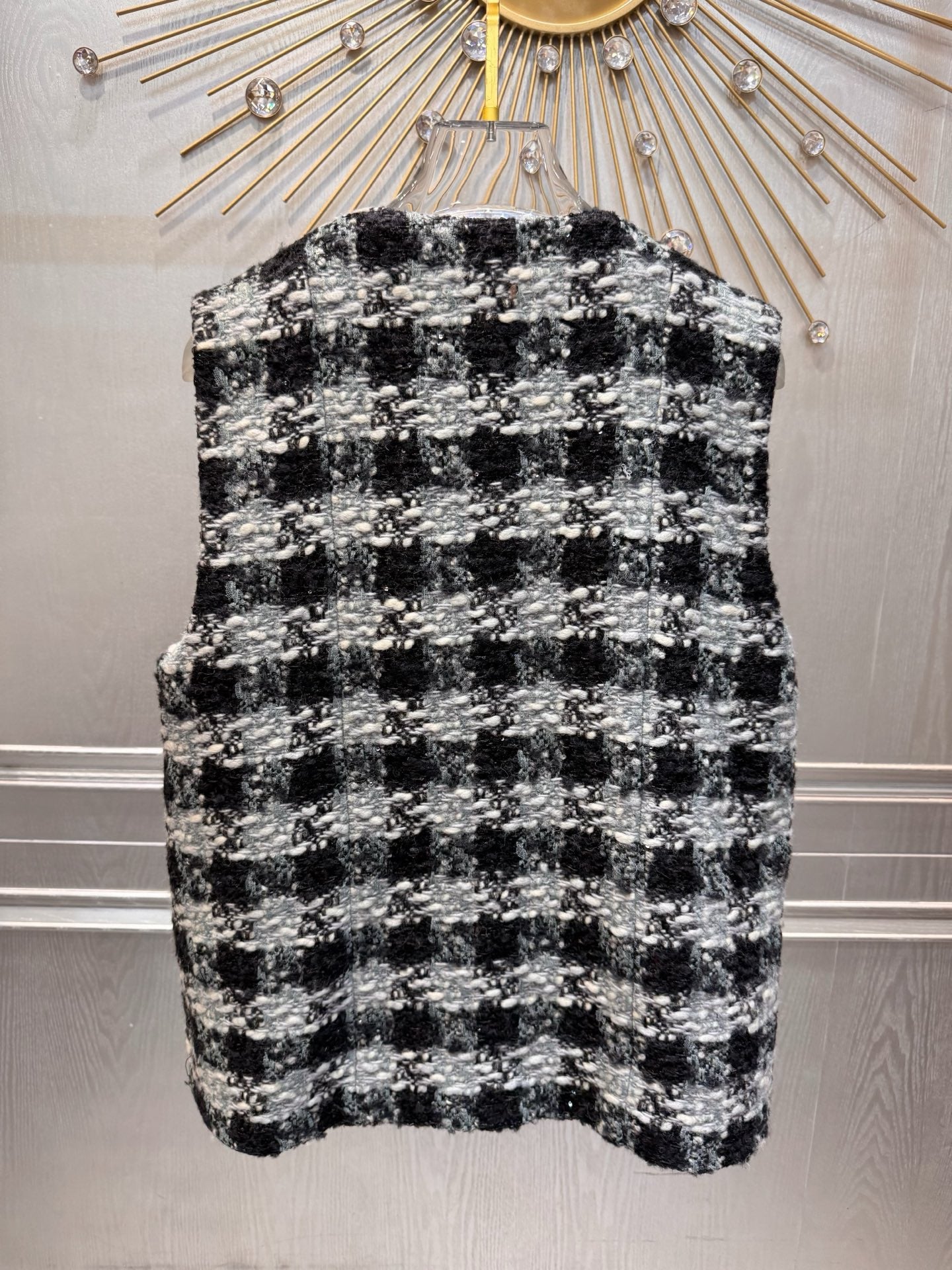 Cha**25N series checkered vest in black white and gray