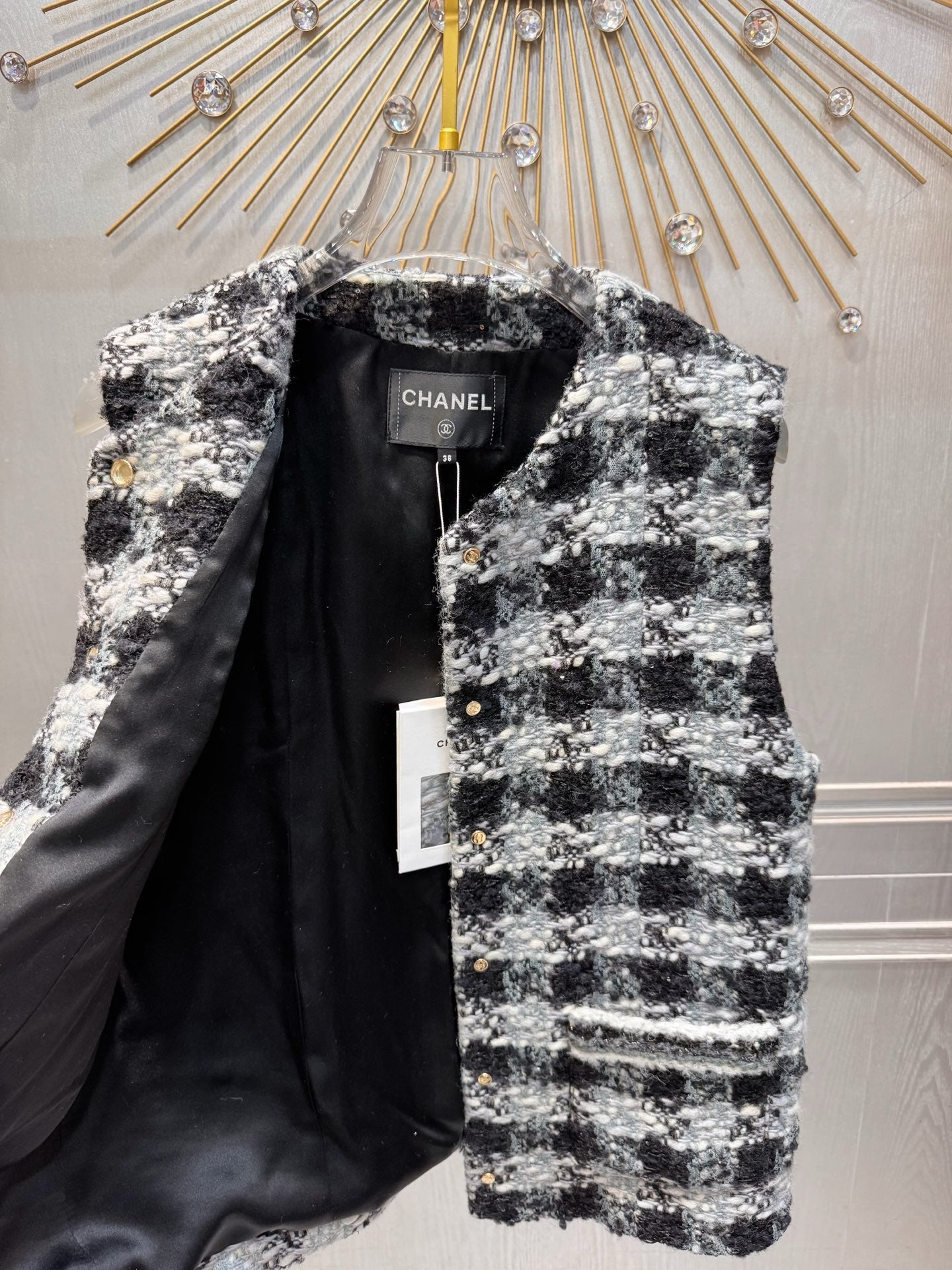 Cha**25N series checkered vest in black white and gray