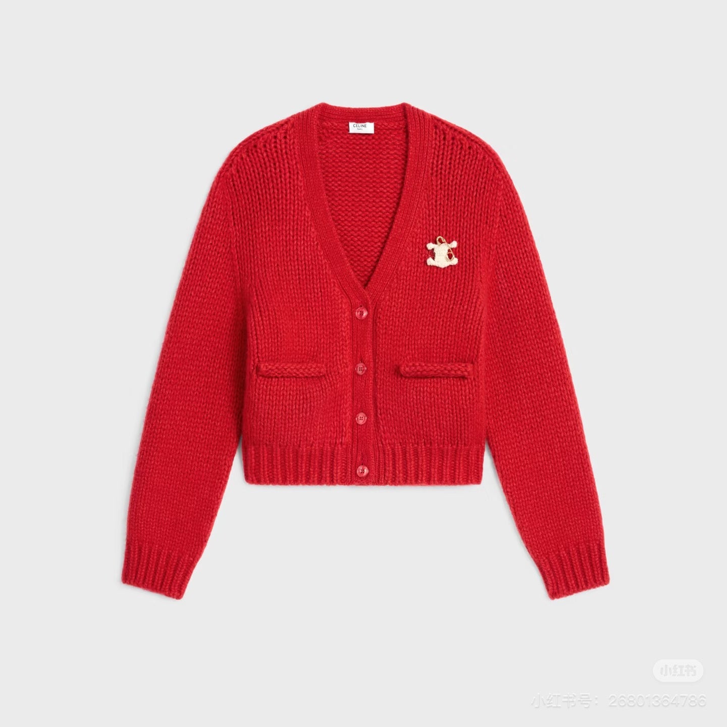 Cel**25fw new red knit cardigan