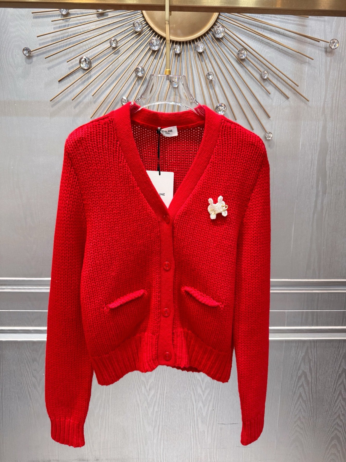 Cel**25fw new red knit cardigan