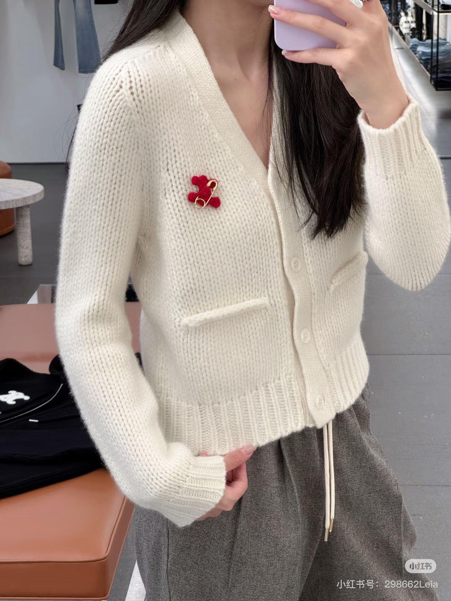 Cel**25fw new red knit cardigan