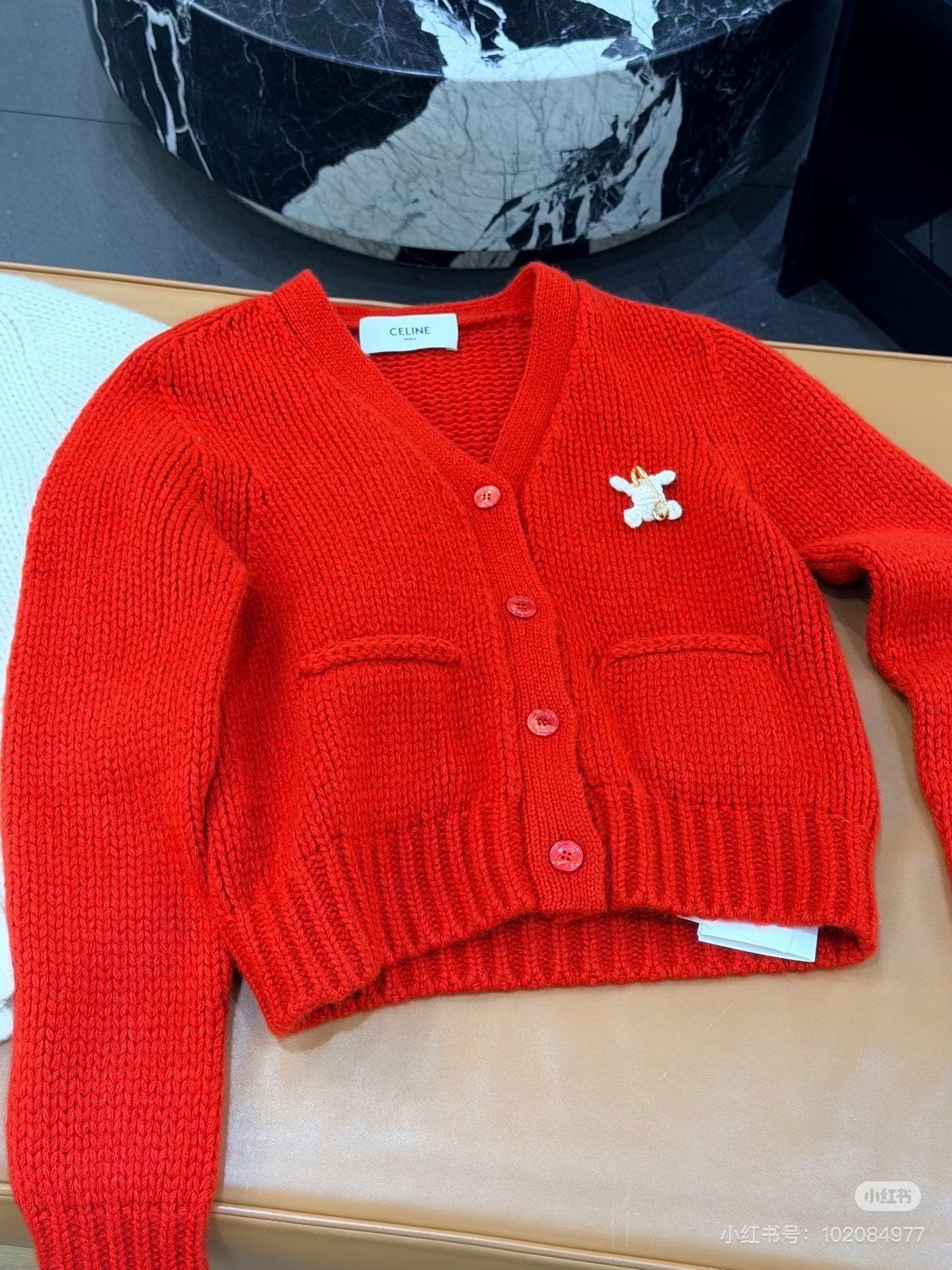 Cel**25fw new red knit cardigan