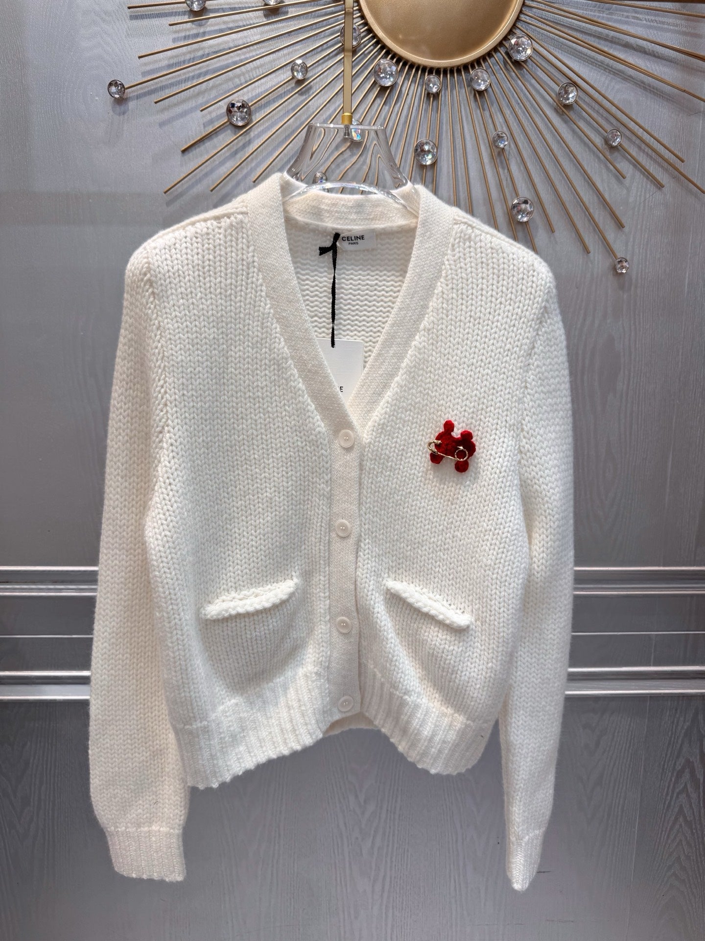 Cel**25fw new red knit cardigan