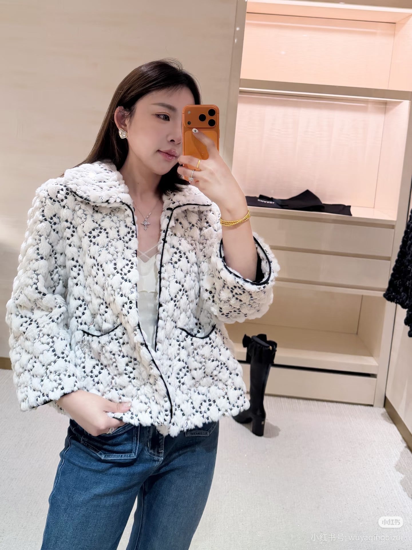 Cha**25N ski series sequined plush jacket