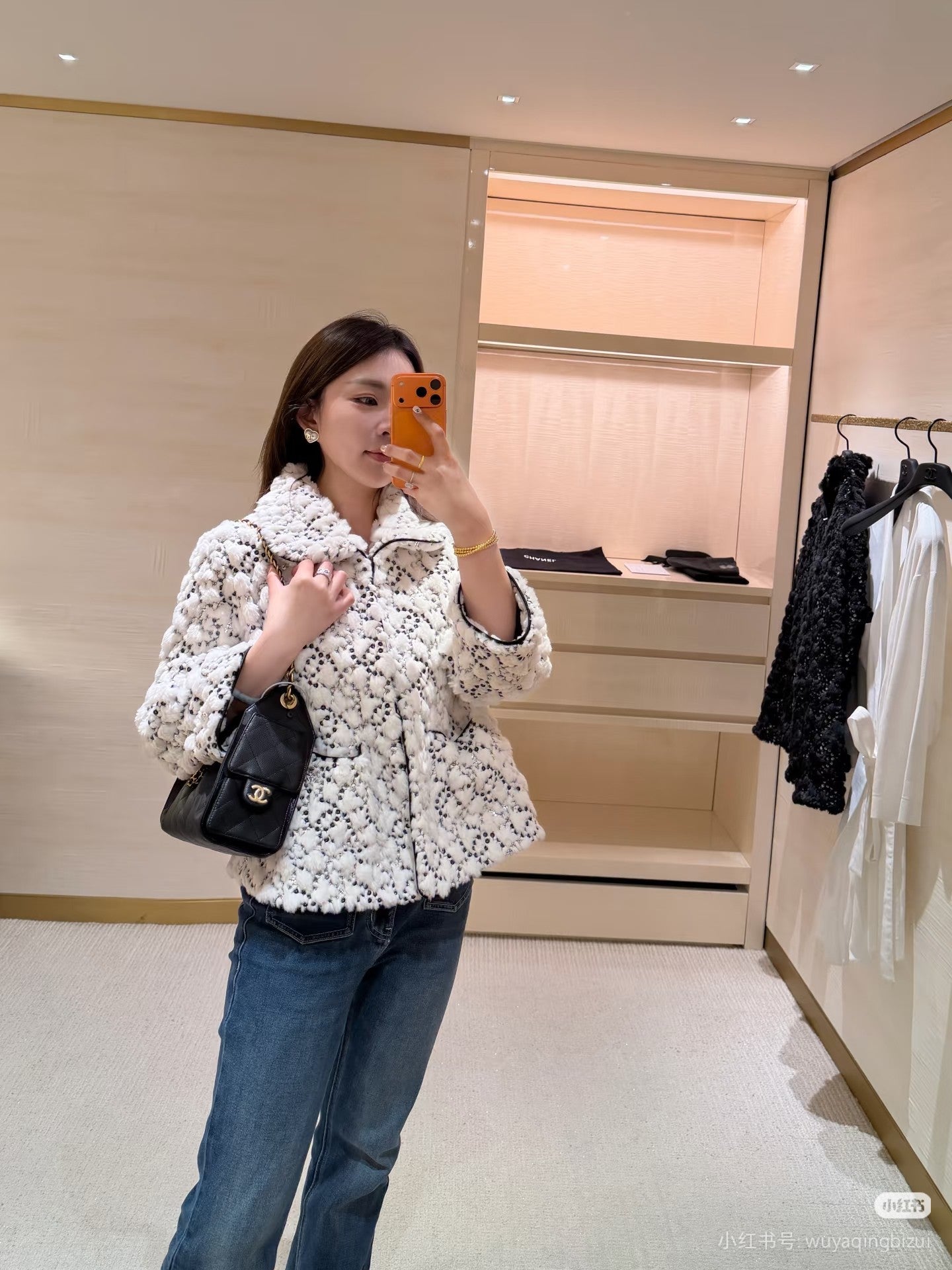 Cha**25N ski series sequined plush jacket