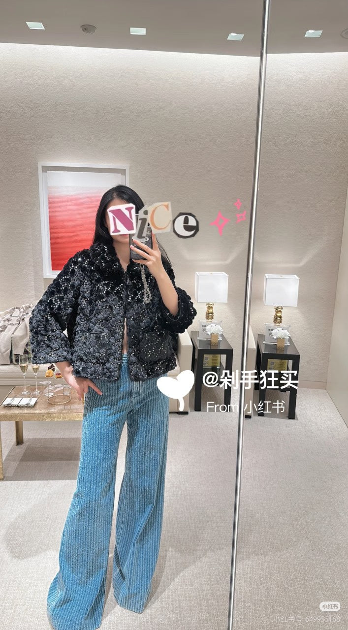 Cha**25N ski series sequined plush jacket