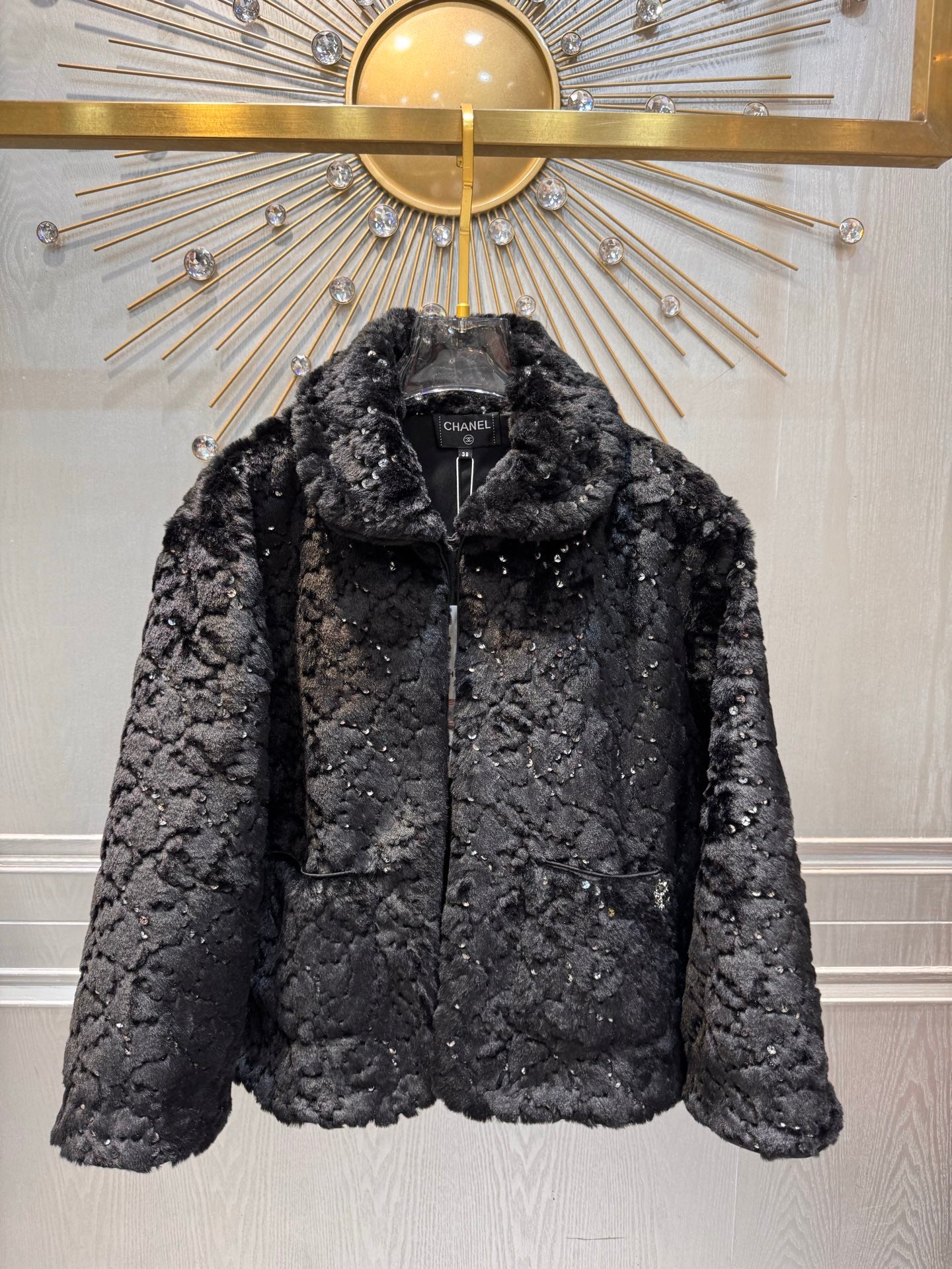 Cha**25N ski series sequined plush jacket