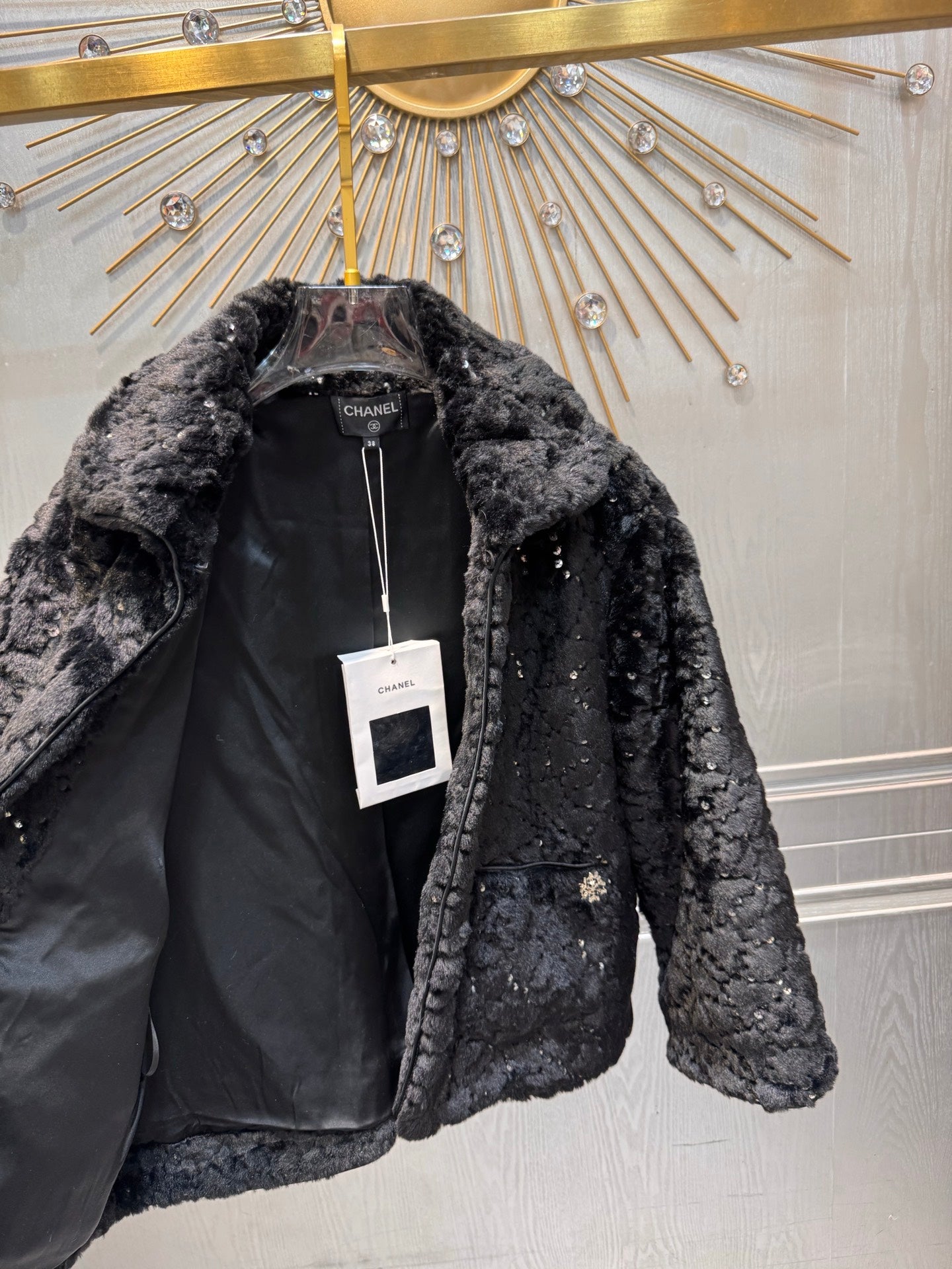 Cha**25N ski series sequined plush jacket