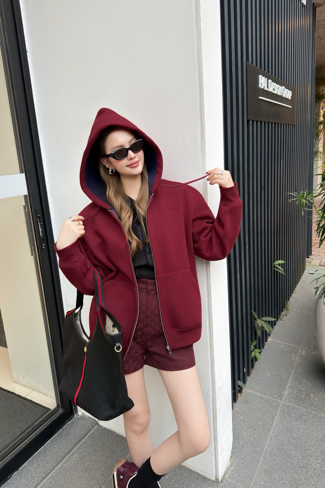 Guc 25fw hooded drawstring sweatshirt jacket