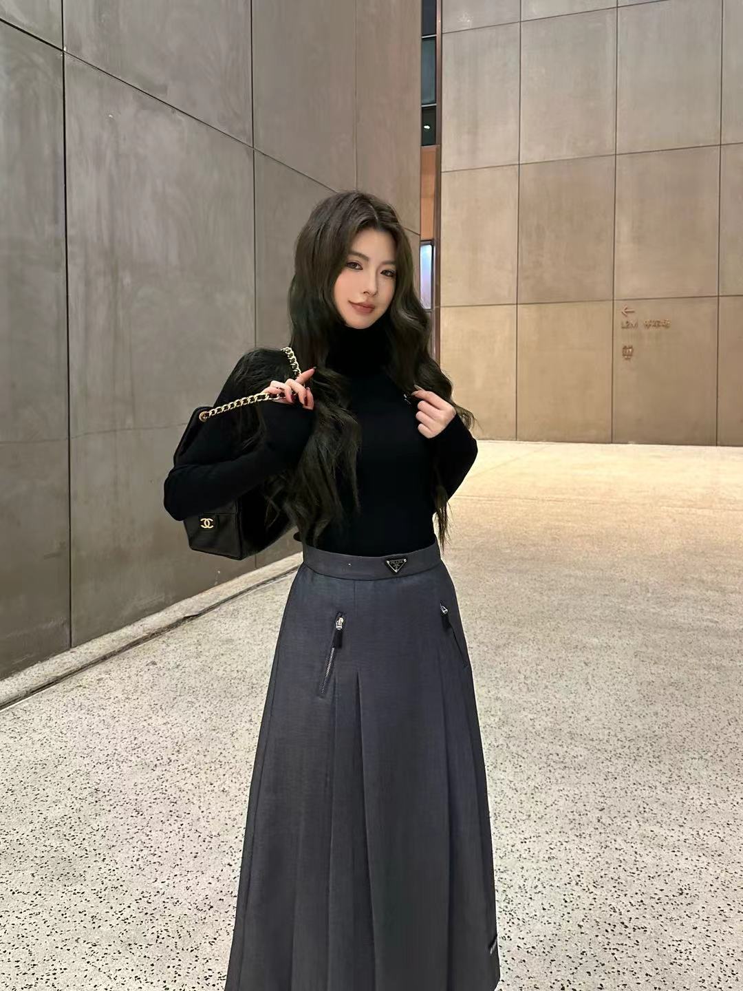 Pra 25fw new pleated long skirt