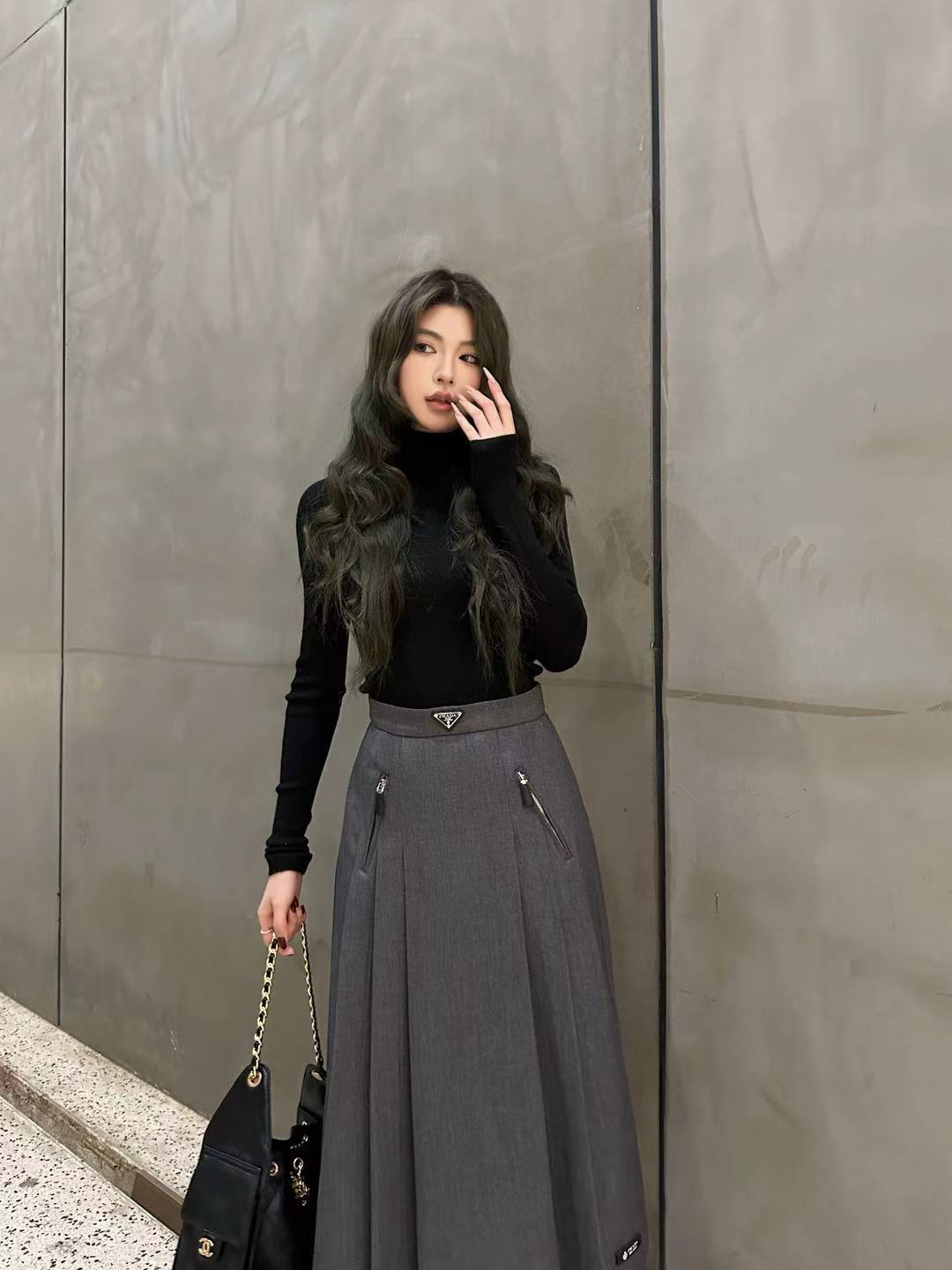 Pra 25fw new pleated long skirt