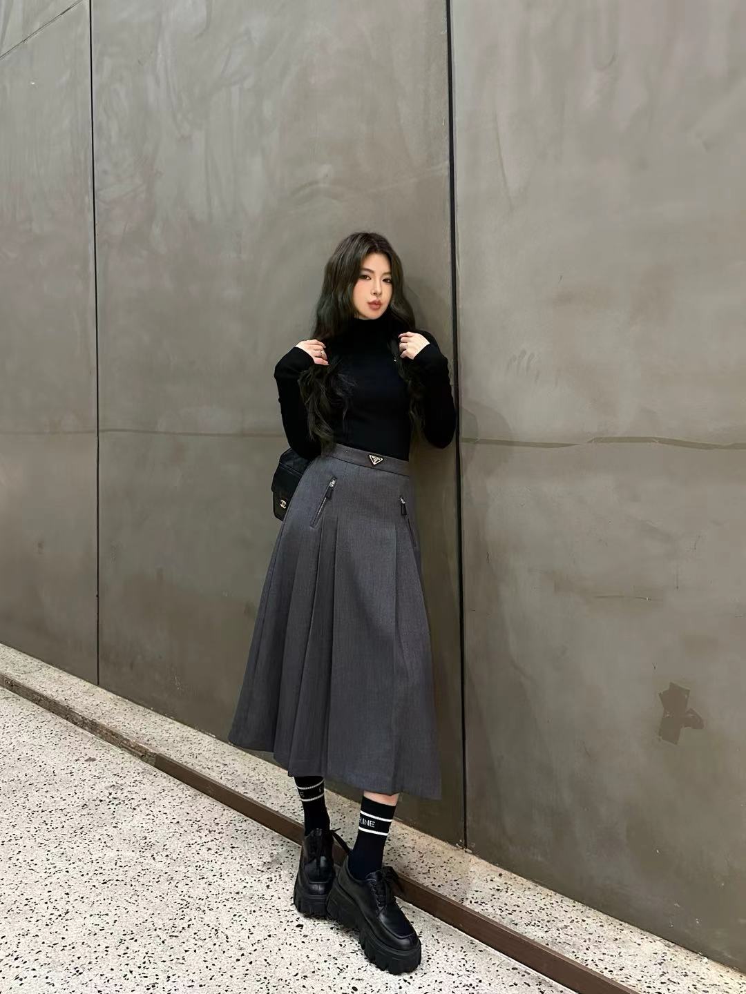 Pra 25fw new pleated long skirt