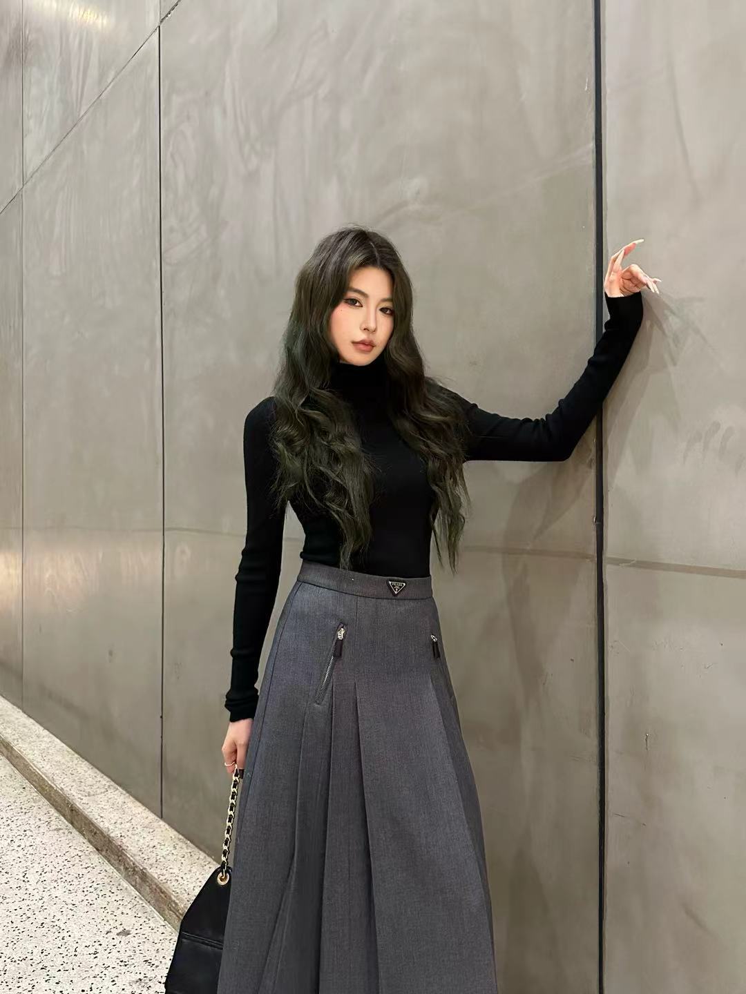 Pra 25fw new pleated long skirt