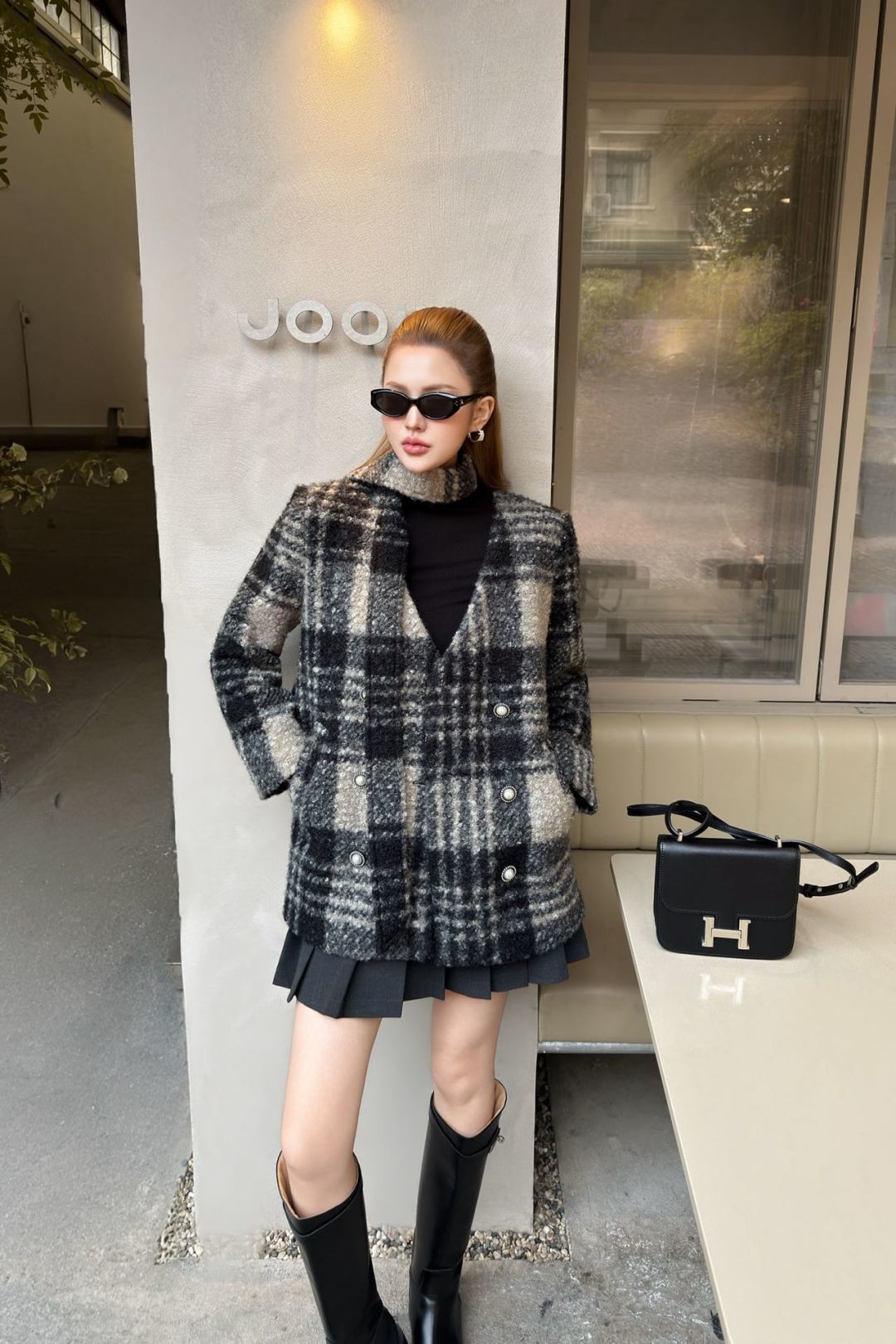 Cha 25fw v-neck belted dress jacket