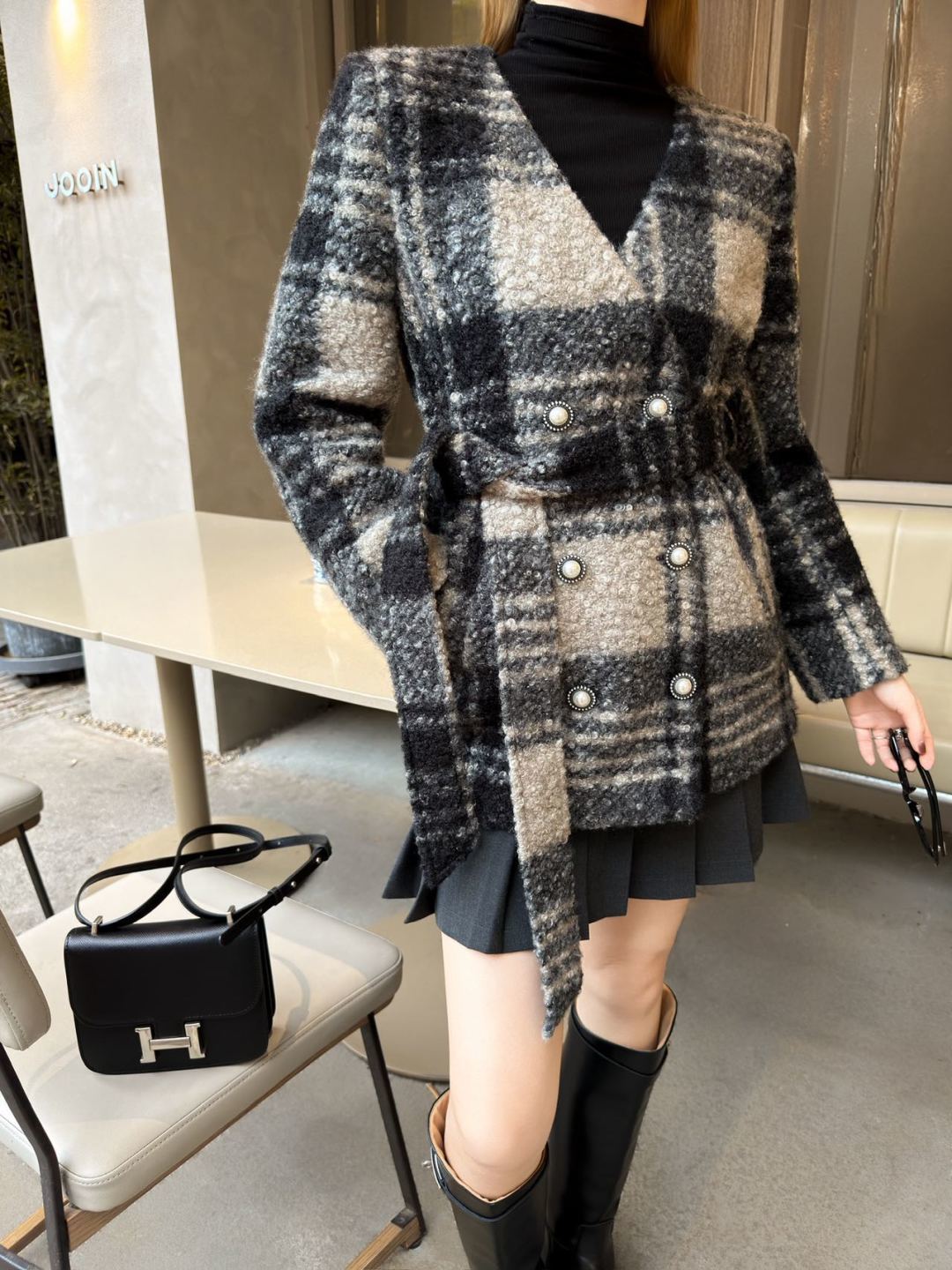 Cha 25fw v-neck belted dress jacket