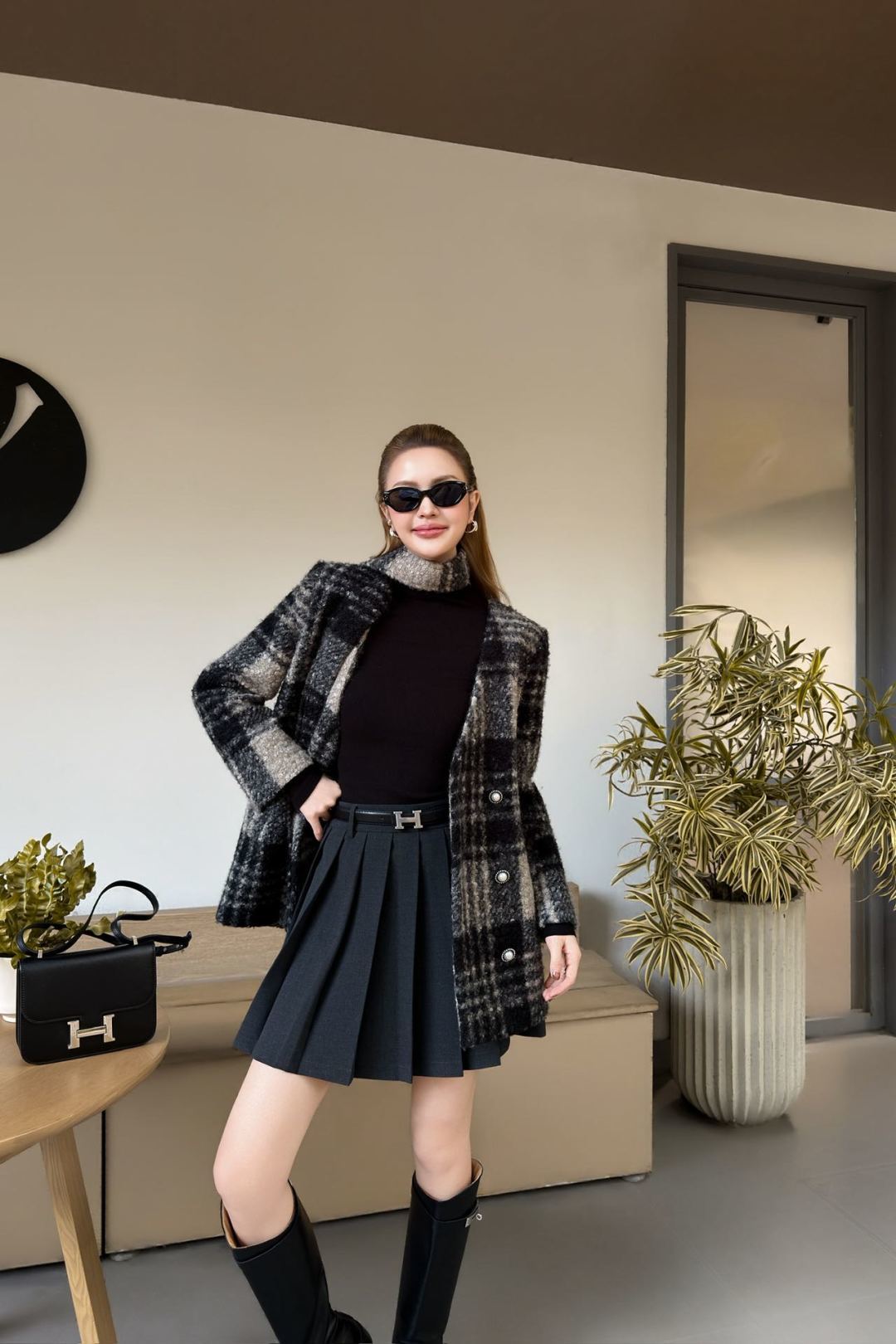 Cha 25fw v-neck belted dress jacket