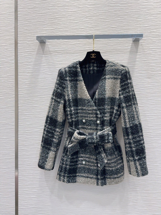 Cha 25fw v-neck belted dress jacket